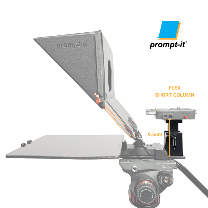 Image of the FLEX Teleprompter's short column, which is mounted on the teleprompter, showing the highest height measurement of 9.6cm.